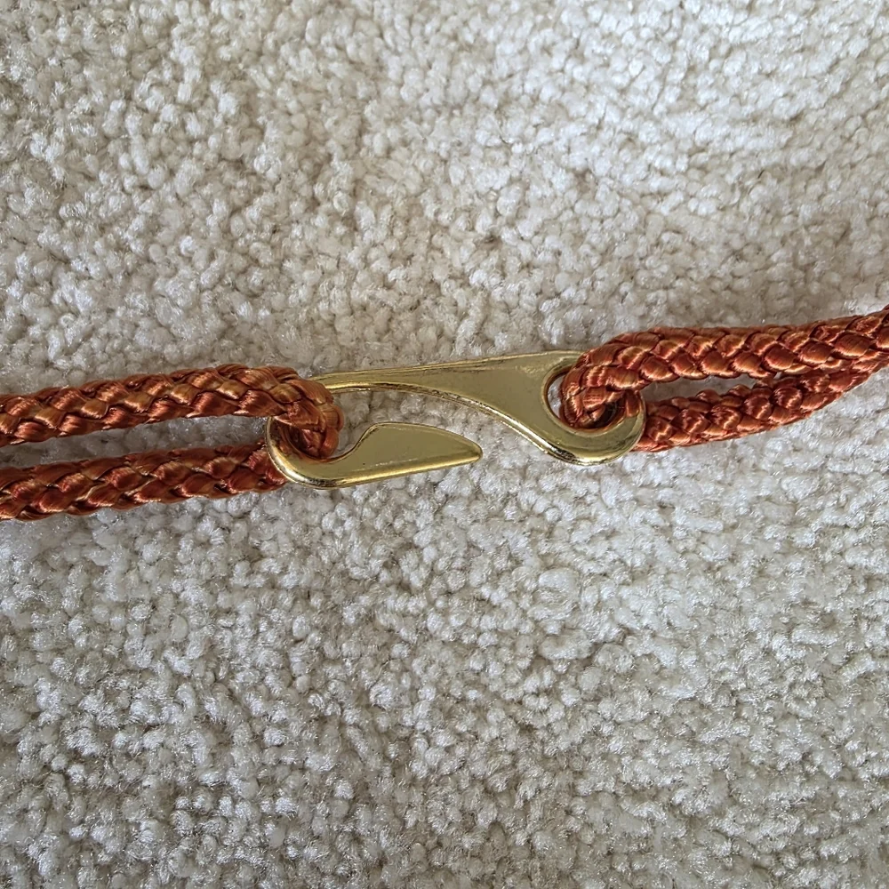 Nylon Belt With Wood Beads And Gold Accents